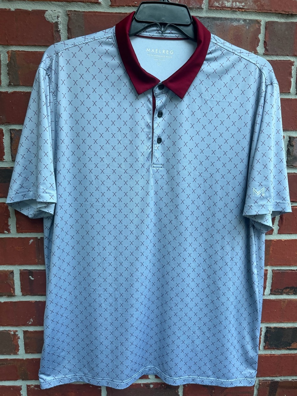 Maelreg Performance Men’s XL Maroon Gray Golf Club Print Geometric Polo Shirt P2
